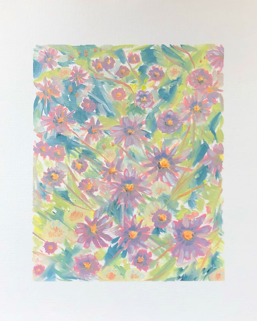 Oil on paper - purple flowers